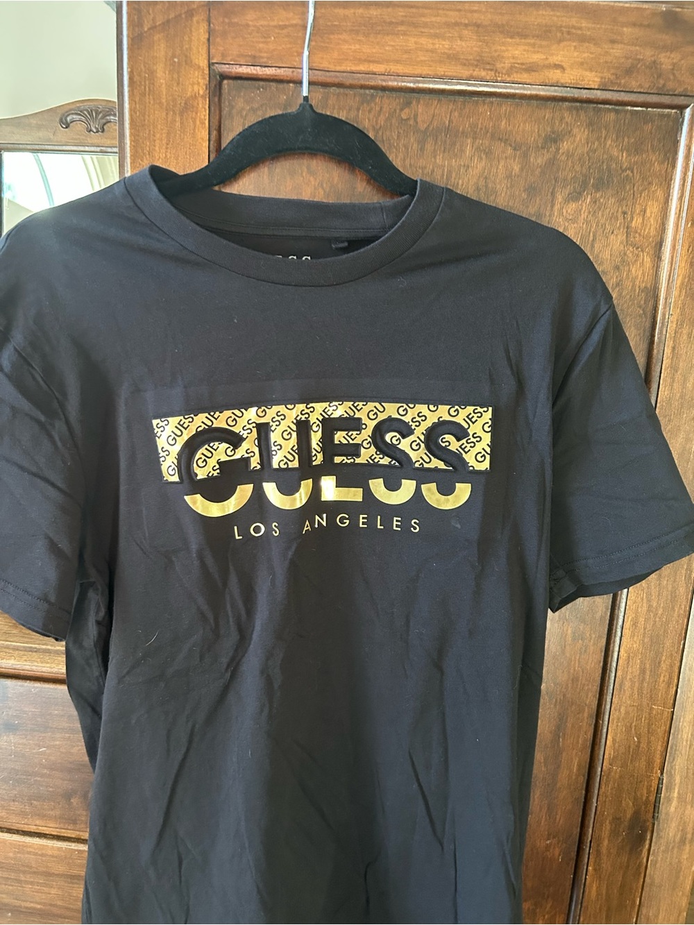 Guess Black Tee with Yellow Logo Band